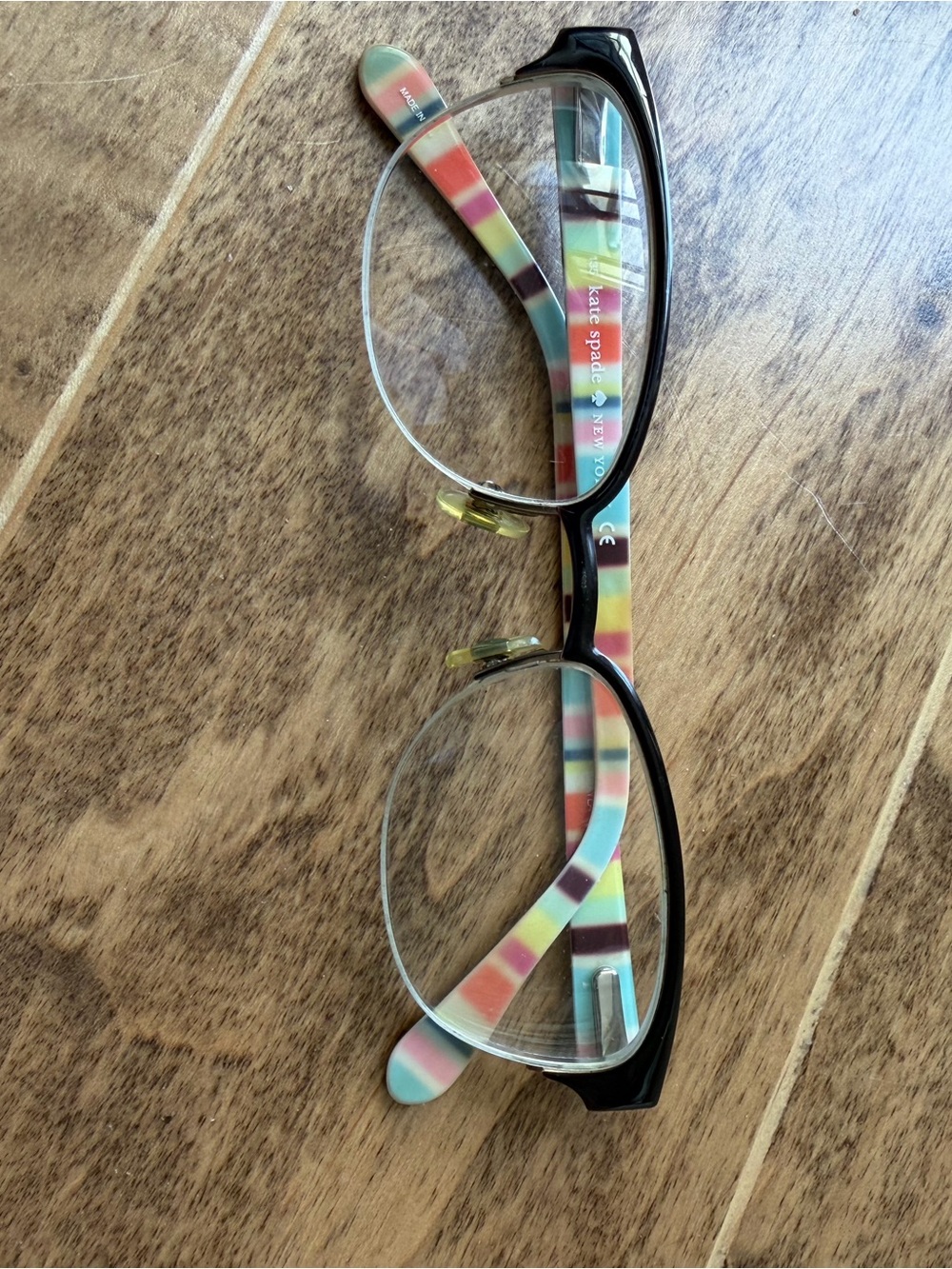 Kate Spade Shayla Black Frames with Multicolor Pastel Stripe Temples